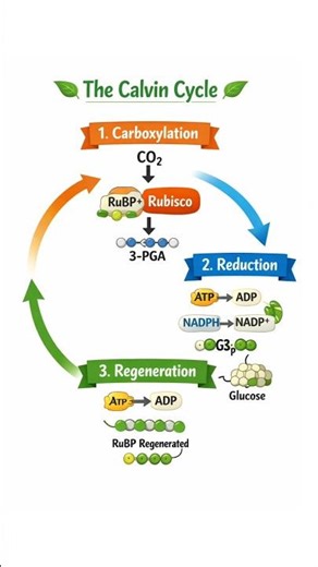Calvin Cycle Explained: Carboxylation, Reduction & Regeneration 🌿 #Photosynthesis #NEET