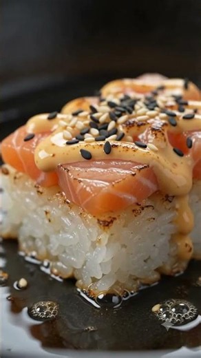 Crispy rice salmon sushi with a satisfying crunch #sushi