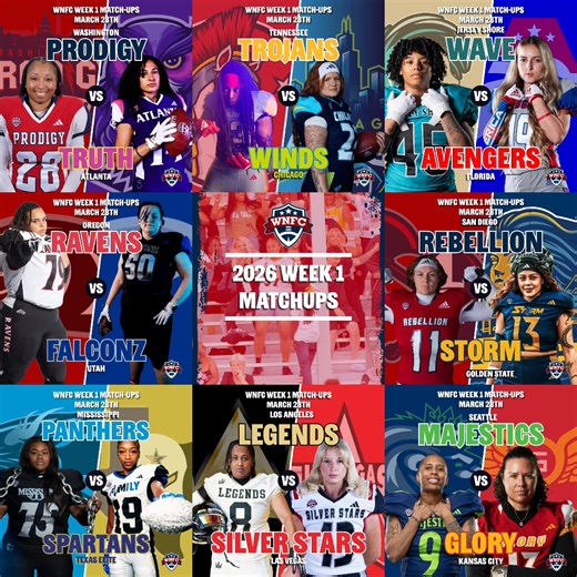 You’ve seen the schedule. Now you know who’s lining up Week 1. Who you got kicking off the 2026 season with a win? 👀🏈 #HerGame #FootballLooksLikeThis #WNFC #WomensFootball #Week1 #SeasonOpener | WNFC