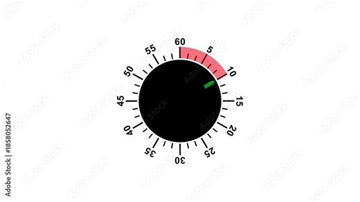 60 second countdown timer animation from 0 to 60 on a transparent background. countdown timer with alpha channel. one minute countdown video.Circle countdown timer animation concept. 4k video