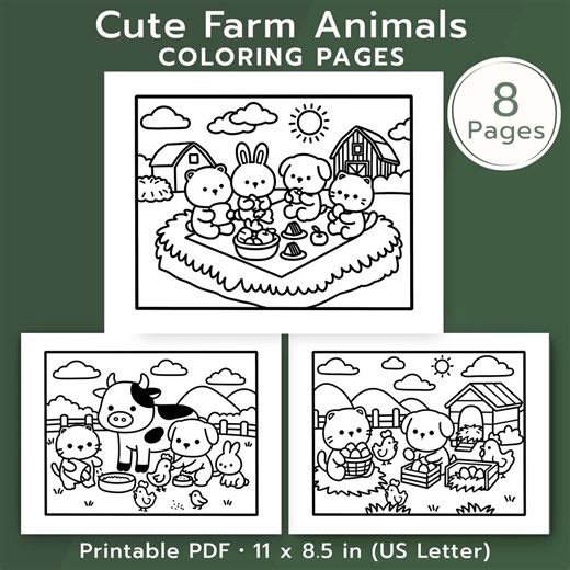 Farm Animals Coloring Pages for Kids – Bold & Easy Printable PDF (8 Pages) - Etsy
