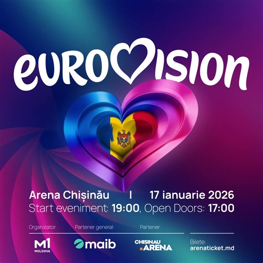 🎤✨ Start vânzare bilete la Finala Națională Eurovision 2026! 🎶 A început vânzarea biletelor pentru cel mai așteptat eveniment muzical al anului! 🎟️🔥 Până pe 12 ianuarie, biletele pot fi achiziționate la preț promoțional. ⏳ Grăbește-te și rezervă-ți locul acum! | Arena Chișinău