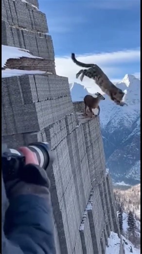 Snow Leopard Misses the Hunt and Falls Off a Cliff 😳❄️🐆 #funny #funnyvideo #memes #unexpected