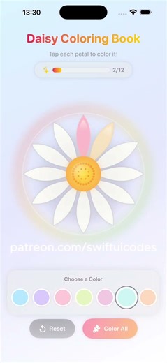 🌼 SwiftUI Daisy Coloring Book for Kids 🎨 Source Code on Patreon #shorts