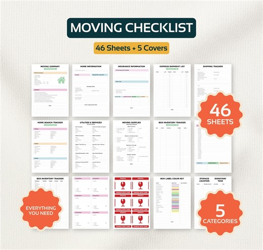 Printable Moving Planner Checklist Binder Relocation Planner Moving Box Labels Moving States New Home Essential Home Moving Task Checklist - Etsy