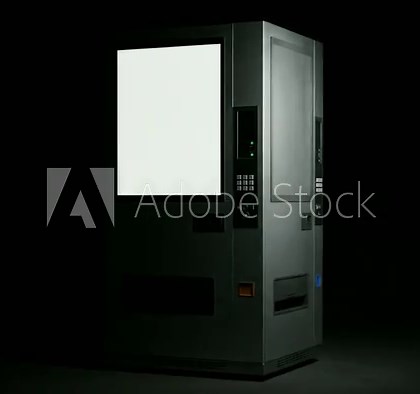 Dynamic opening of a vending machine with a blank screen for advertisements animation