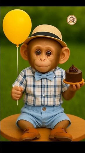 Cute Baby Monkey Eating Chocolate Cake with Balloon 🎂🐒 | Adorable Moments