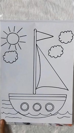 Easy Boat Drawing Tutorial For Kids⛵ #shorts #drawing #viral #art #trending #boat #forkids #ytshorts