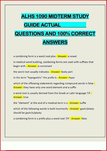 Alhs 1090 Midterm Study Guide Actual Questions And 100 Corre video