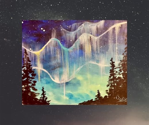 Our fan favorite “Northern Lights” painting is coming to two locations this January! ✨ Follow along to create this dreamy scene on 1/20 in St. Johns or 1/22 in Jackson! #paintandsip #wineandcanvas #northernlights #paintingclass #winterpainting #supportlocalartists #shoplocal #lansingevents #stjohnsevents #jacksonevents #thingstodoinjackson #michiganmade | Wine and Canvas Lansing