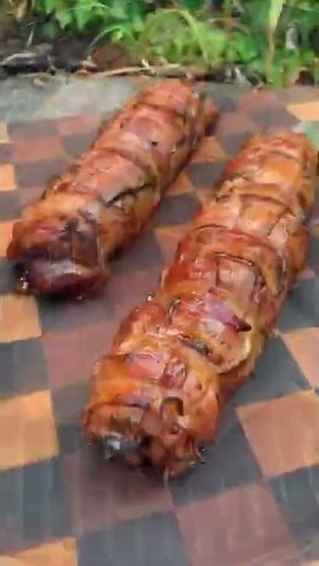 Bacon Wrapped Pork Tenderloin with Maple Glaze Recipe | Over The Fire Cooking by Derek Wolf