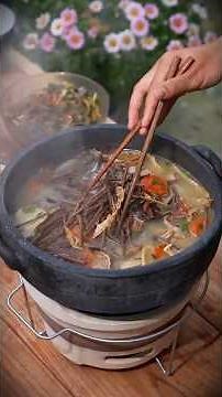 Foraging wild vegetable ferns for a rustic countryside meal!
