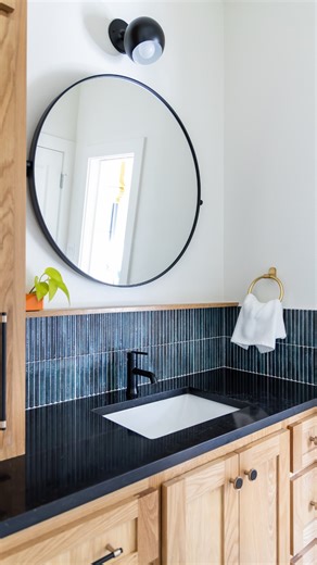 Tara Lenney | Interior Design | Dallas TX on Instagram: "Proof that even kid bathrooms can have a little edge.This one features personalized art, smart tile detailing, and a floating ledge above the sink to keep things clear, clean, and (let’s be honest) cool. Designing for real life is what we do best. Comment ROUNDROCK for the full tour in your inbox. Texas Interior Designer, Full Service Interior Design, Timeless Family Homes, Livable Luxury Design, Warm Modern Interiors, Interior Design Proc