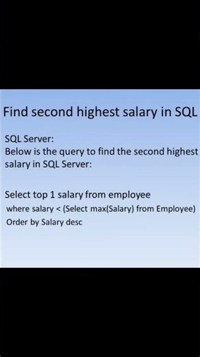 how to find second highest salary in SQL server #sql #sqlinterviewquestion #secondhighestsalary