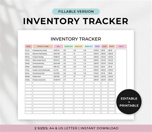 Editable Inventory Tracker, Business Product Inventory List, Inventory Management Form, Inventory Sheet, Inventory Organizer, Printable PDF - Etsy