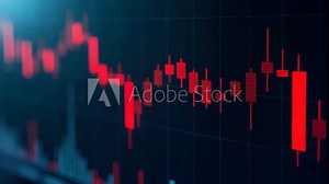 Equity analysts charting stock red trend by mapping consecutive red candlestick patterns on daily charts to detect enduring downtrends and inform client advisories in Photo Stock Concept and empty