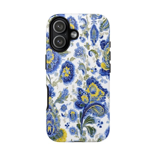 Blue Yellow Floral Chinoiserie Pattern Phone Case | Tough Phone Case| iPhone 17- XS MAX, Samsung Galaxy S25- S20 Ultra - Etsy