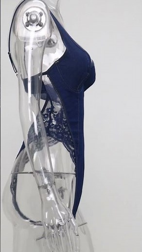 GIRLMERRY Sexy slight stretch denim lace stitching underwire backless teddy collection GA017568