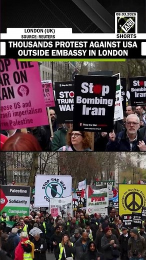 Thousands protest outside US Embassy in London against bombing in Iran