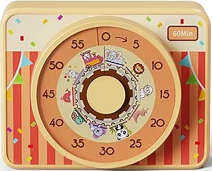 VOCOO Kids Visual Timer for Classroom - 60-Minute Countdown for Kitchen Cooking Office, Strong Magnet, Silent Time Management Tool, 2 AAA Batteries Included, Cute Animal Pattern (Orange)