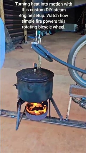Homemade Steam Engine Powering A Bicycle Wheel With Fire