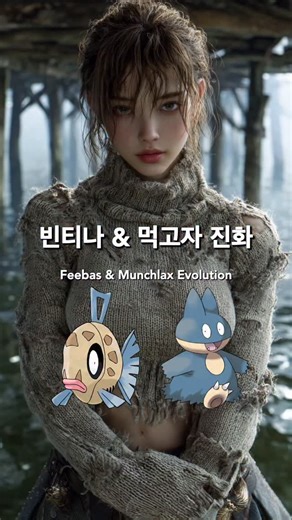 Power Ai on Instagram: "빈티나 & 먹고자 진화 의인화 - Feebas & Munchlax evolution personification #feebas #munchlax #pokemon #powerai"