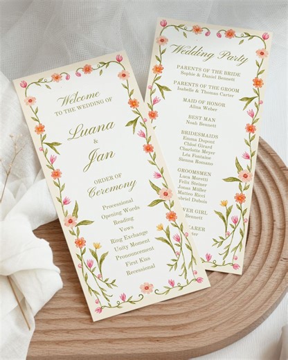 Floral Wedding Program Template: Editable Garden Ceremony Program Card (instant Download) 014 - Etsy