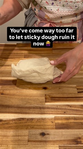 Sticky dough? Totally normal 👇 But watch what happens when I pre-shape it using the flat edge of my dough scraper 👀 Pre-shaping isn’t just about getting your dough into a round—it’s about strengthening the gluten and building surface tension so it’s easier to handle later (and gets that gorgeous rise you want). The more I work with the dough here, the less sticky it gets. I’m not adding flour, I’m just giving the gluten structure a little workout 💪 So if your sourdough is feeling like a stick