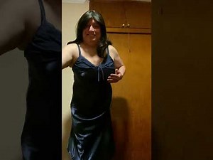 crossdresser navy lace side cut long nightgown