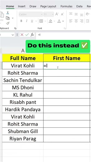 Get first names from full names in Excel using LEFT ✂️ Simple Excel hack!#ExcelShorts #exceltips