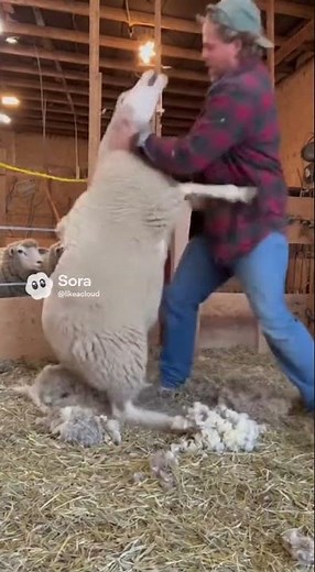 Angry Sheep Attacks Owner During Shearing 😂🐑 #SheepAttack #FarmFail