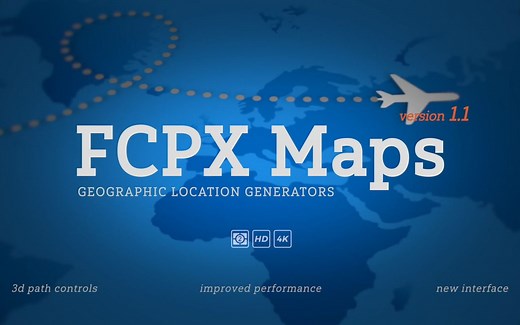 FCPX插件-三维地图运动轨迹地点行程连线动画 Maps