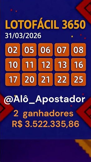 RESULTADO DA LOTOFÁCIL 3650 EM 31/03/2026 #lotofacil #loteriasdacaixa #aloapostador #lotofacilhoje