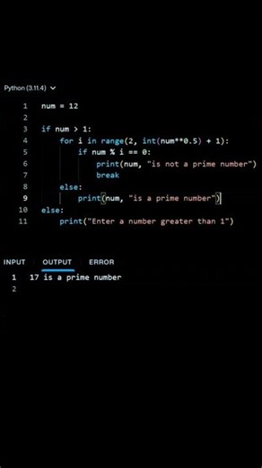 Prime Number Program | Python Prime Number Program | Python Compiler #coding #python #shorts