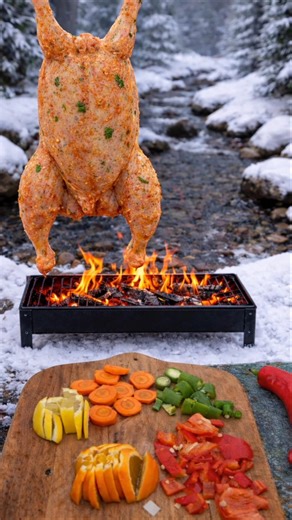 Warm Fire, Cold Snow, Perfect Chicken ❤️🔥❄️ Outdoor Cooking