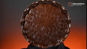 Alisveristime Turkish Ottoman Coffee Tea Serving Tray – 13.60 inches, Metal with Traditional Motifs, Available in Five Colors (Antik Green)