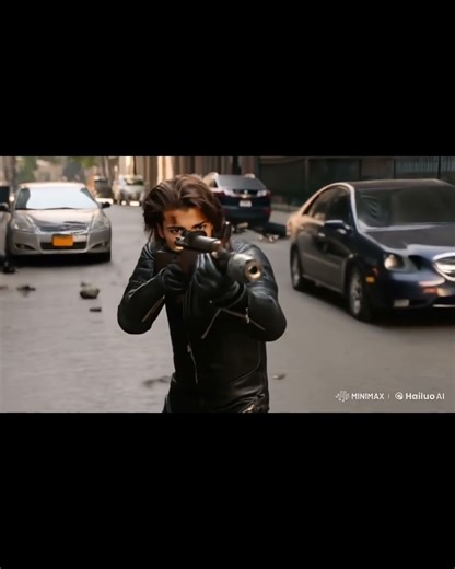 armed women against bikers in leather jumpsuits