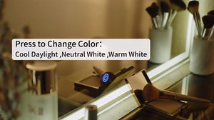 T4TREAM 48" Fluted Makeup Vanity Desk with Large 36" Mirror and Lights, Modern Glass Top Big Vanity Table with 5 Drawers & Adjustable Shelves, Dressing Table Set w/Charging Station for Bedroom, Oak