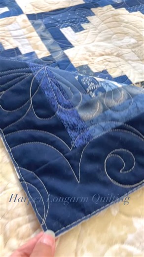 809 reactions · 36 shares | Log Cabin love right here! This beautiful quilt was perfectly pieced by Lucie. It’s amazing how just a turn of your log cabin blocks can completely change the way your quilt looks – especially with that cream/blue contrast. Diana is the panto on this one – designed by Christy Dillon @my_creative_stitches . This panto adds such a feminine feel. #harperlongarmquilting #quilt #logcabinquilt #traditionalquilt | Harper Longarm Quilting | Facebook