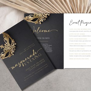 Black Gold Masquerade Party Program Template (instant Download) - Etsy
