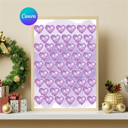Purple Watercolor Heart Pattern Print | Valentine's Day Decor (canva Editable Digital Download) - Etsy