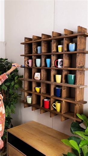 5-Minute Crafts on Instagram: "How to craft a beautiful wooden mug shelf  #5minutecrafts #homedecor #mugwall #kitcheninspo #woodenshelf"