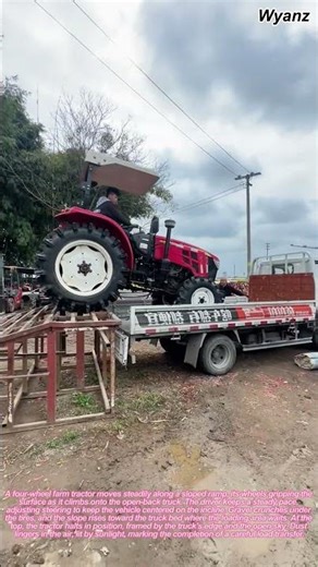 tractor driving up ramp onto truck | daily farm transport routine