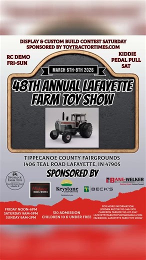 Farmers Farm Toys on Instagram: "Mark your calendars NOW! 🔥 There is no show like the Lafayette Farm Toy Show! Over 600 tables of toys, 150 dealers, food trucks, display contests, RC demos, kid tractor pulls, & custom build offs! Come check out the largest farm toy show under one roof in the whole U.S.!!!! 🚜 #lafayette #farmtok #smallbusiness #shop"
