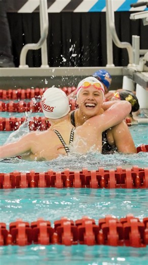 🥹 What a moment for Alex Shackell and Miranda Grana of IU Swimming and Diving 🥇🥉 The two finish first and third in the 100 butterfly | Big Ten Conference