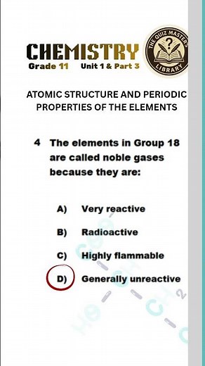 CHEMISTRY | GRADE 11 | Unit 1: ATOMIC STRUCTURE AND ...ELEMENTS | Quiz| Part 3, #ethiopianeducation