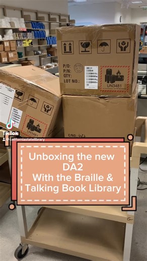California State Library on Instagram: "CSL’s Braille and Talking Book Library is hard at work unboxing and processing new DA2s (Digital Advanced Players 2). #unboxing #accessibility #talkingbooks #audiobooks"