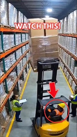Overloaded Pallet Collapses From Forklift, Boxes Crash Across Warehouse Aisle