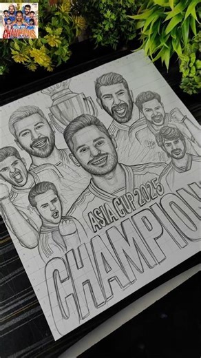 Asia Cup 2025 Champion 🏆 Team india Drawing - Hardik, Gill, Suryakumar, Bumrah, Tilak Verma #shorts