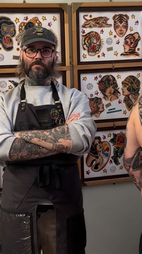 Tattooing this Rock of Ages piece for Mason was a lot of fun, I’m really sad it’s over but I can’t wait until we get those ribs done and connect it all together! Rock of Ages was originally painted in 1876 by Johannes Adam Simon Oertel, Rock of Ages has become a staple of classic Western traditional back pieces, carried on by legends like Percy Waters, Bert Grimm, and the Bowery Boys. I sketched it on March 28th, finished painting by April 1st, and started lining it on Mason’s back just six days